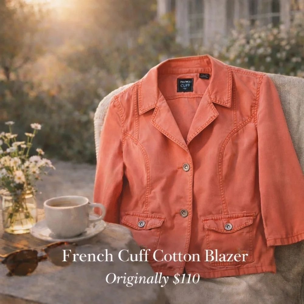 🌸 French Cuff Coral Cotton Blazer Jacket | Women’s Medium